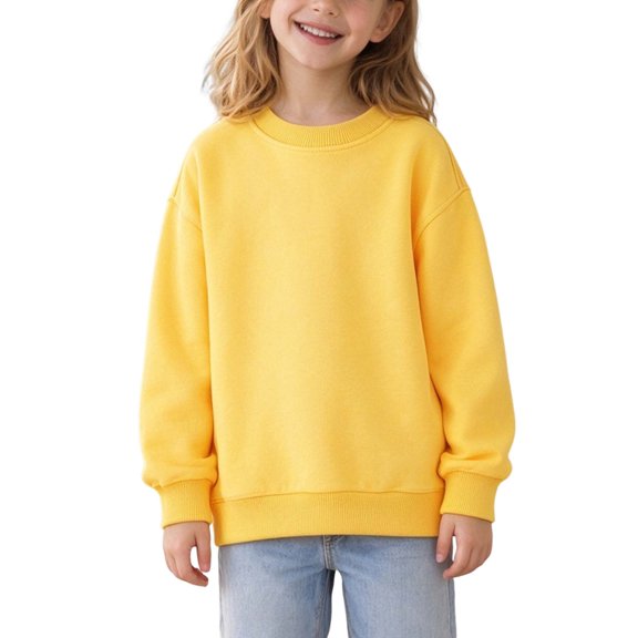 DYTTDG Girls Solid Color Crew Neck Sweatshirt, Long Sleeve Casual Pullover Top, Classic Ribbed Cuffs & Hem, Relaxed Fit Sweatshirt for Daily Casual Wear