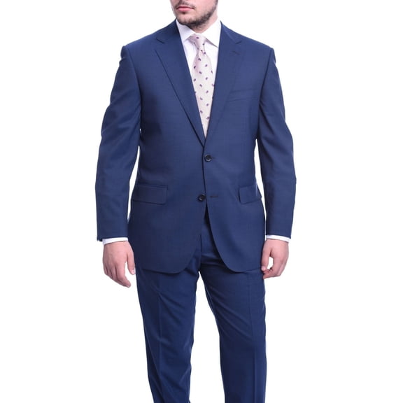 Napoli Classic Fit Solid Blue Two Button Half Canvassed Wool Suit