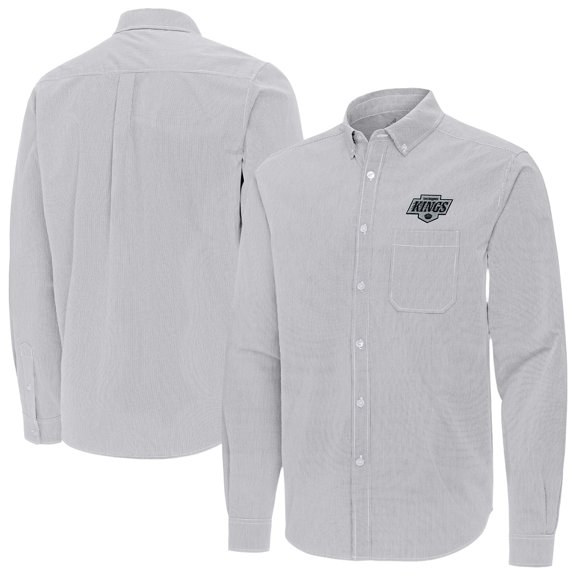 Men's Antigua Gray Los Angeles Kings Porter Woven Tri-Blend Long Sleeve Button-Down Shirt