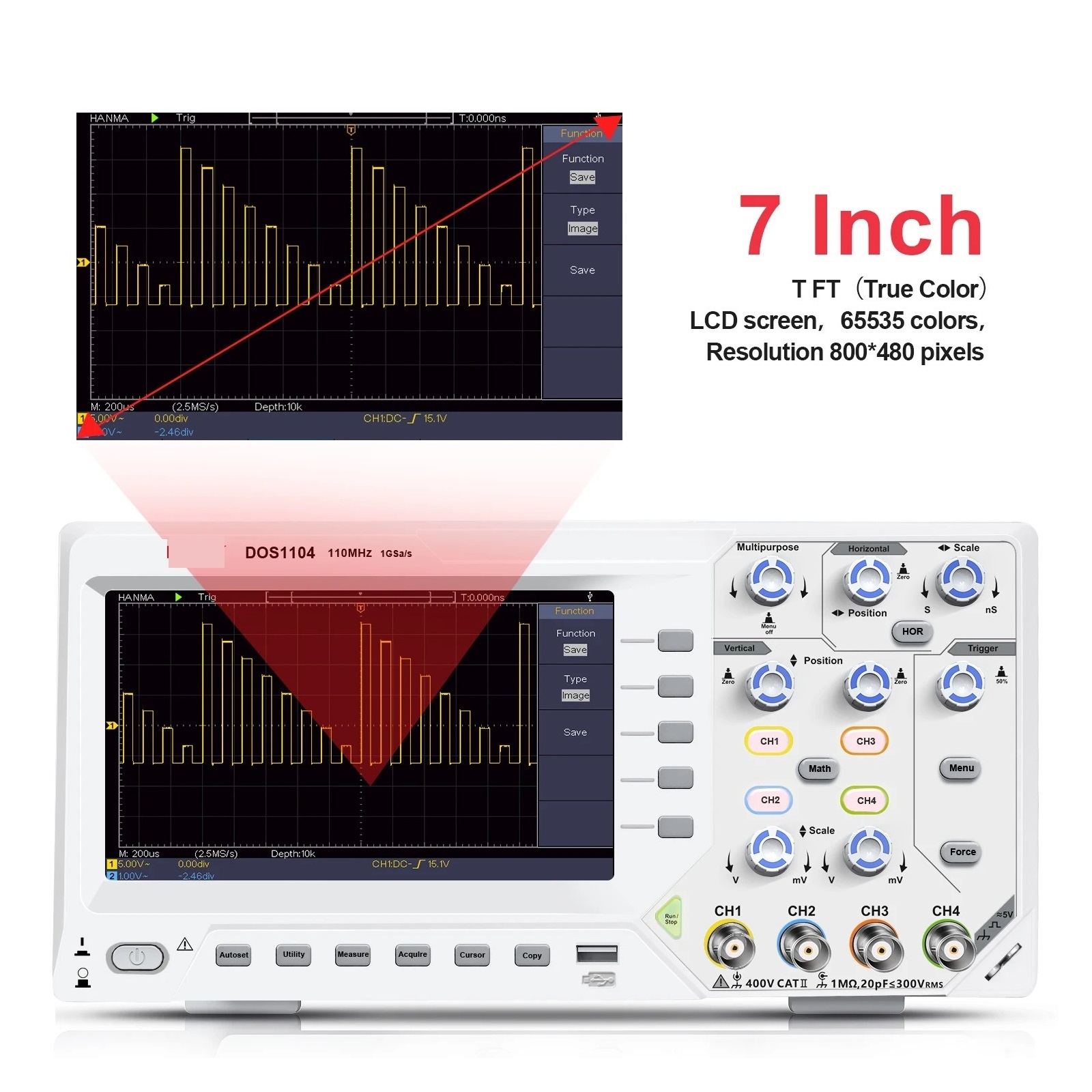Digital Oscilloscope Bandwidth 1GS/s Sampling Rate 7-inch TFT Storage Desktop Oscilloscope ,Versatile Applications
