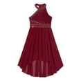 thumbnail image 2 of renvena Girls High Low Dress Halter Sleeveless Wedding Pageant Party Ruched Chiffon Formal Flower Dress Burgundy 14, 2 of 7
