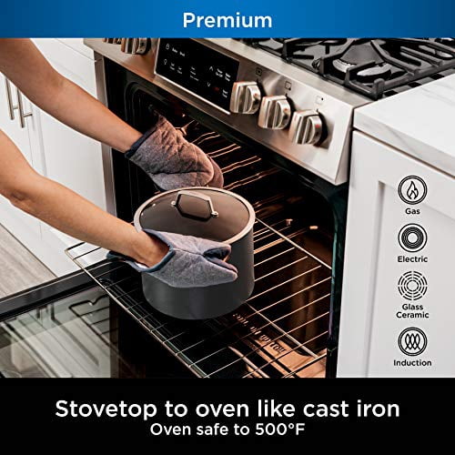 Ninja Foodi NeverStick Premium Hard-Anodized 6 1/2-Quart Stock Pot with Glass Lid, slate grey, C30465