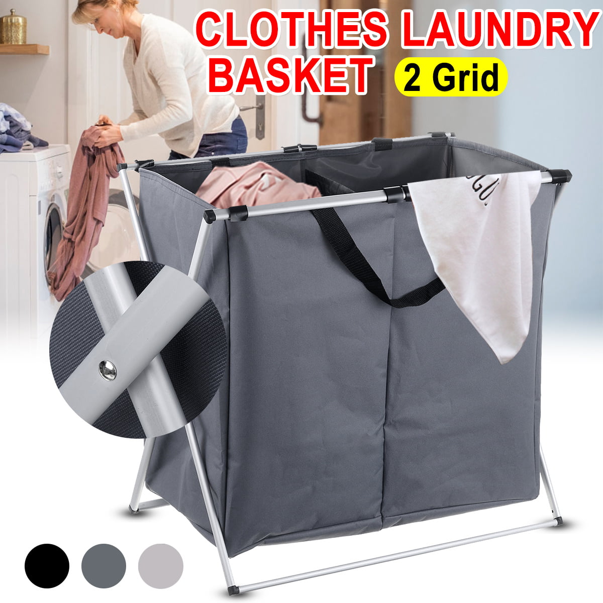 2 Compartment Laundry Basket Oxford Fabric Clothes Hamper Bin Washing Sorter New 