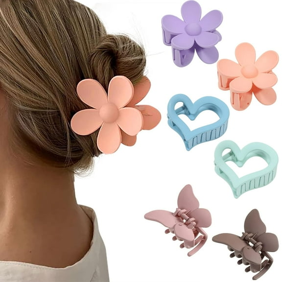 6 PCS Hair Clips - Matte Flower, Heart, Butterfly Hair Claw Clips for Women Girls - Non-Slip and Strong Hold for Thin/Medium/Thick Hair