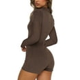 thumbnail image 5 of Women V-Neck Shorts Jumpsuit One Piece Bodysuit Pajama Long Sleeve Bodycon Rompers Overall, 5 of 6