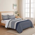 thumbnail image 5 of Quilts Full Size Bedding Set, Navy Blue Stripe Lightweight Quilted Comforter, Modern Minimalist Geomertic Striped Beige Soft Reversible Bedspread Coverlet with Pillow Covers for All Season, 78" x 90", 5 of 9