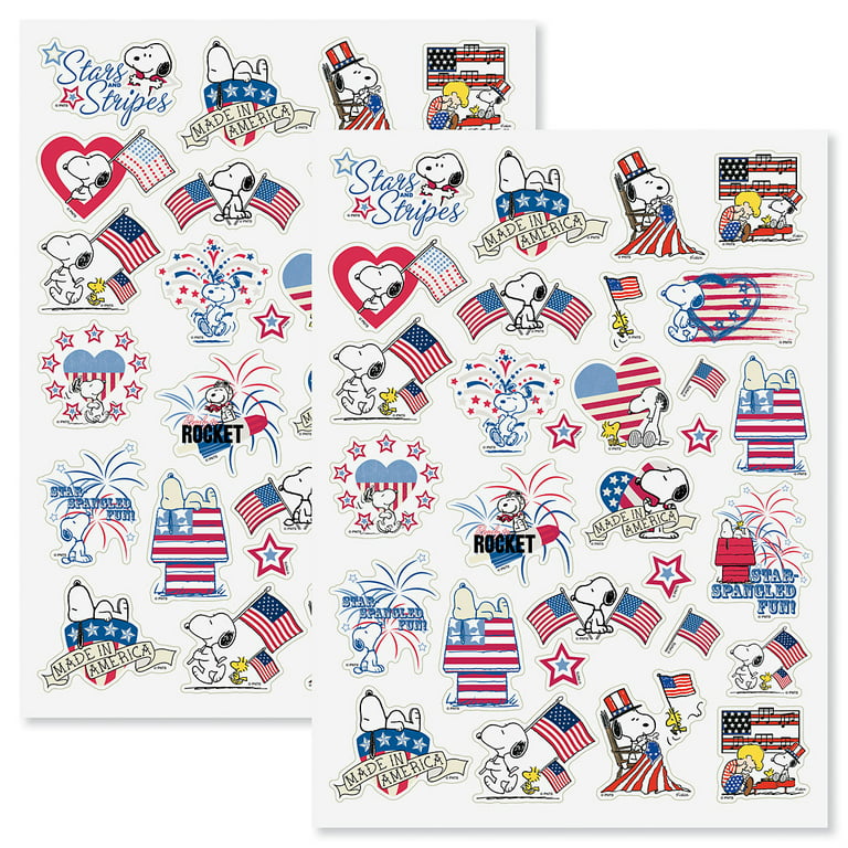 PEANUTS® Snoopy Patriotic 4th of July Sticker Pack - 2 sheets, 30 Designs,  Largest 2x 2½ 