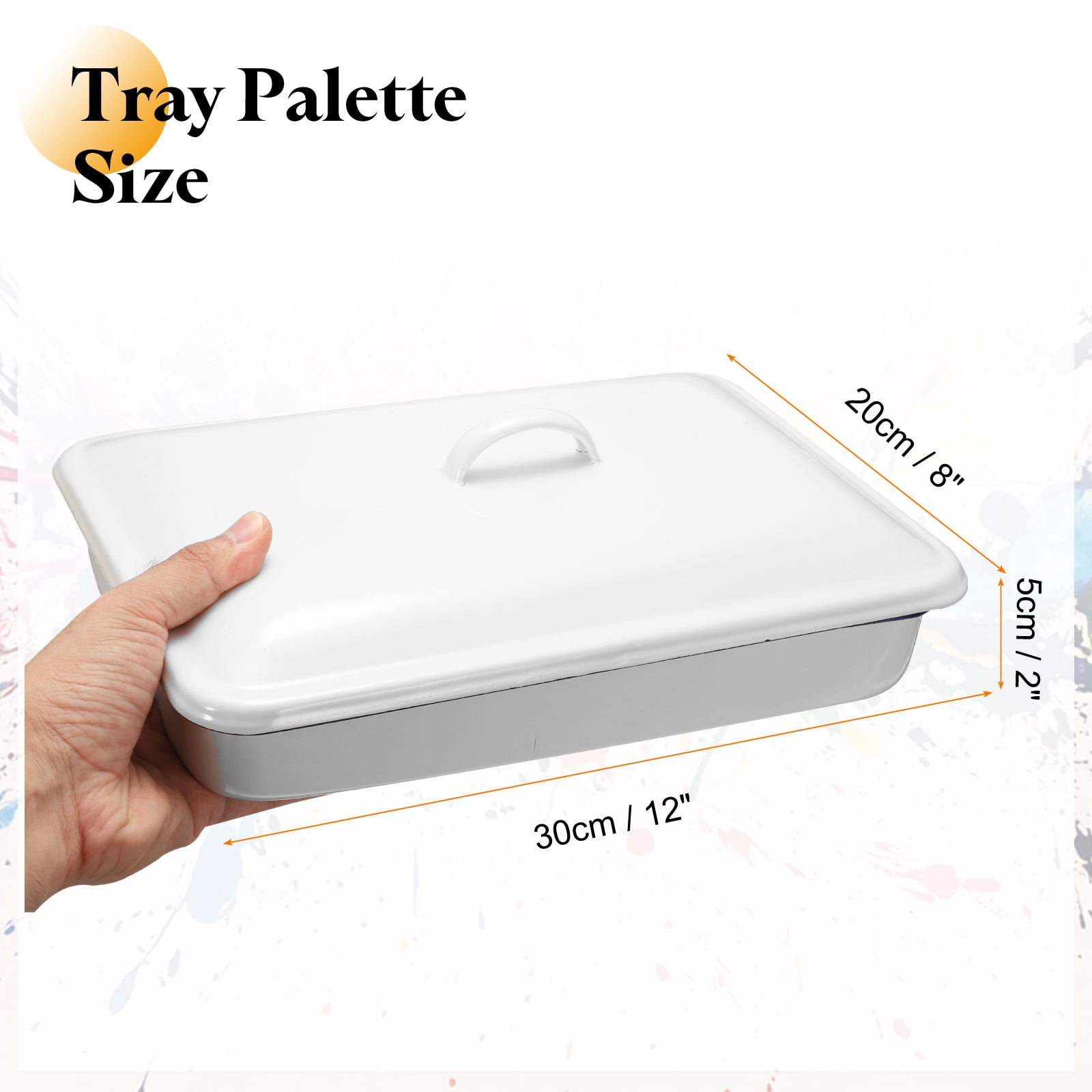 Uxcell Butcher Tray Palette 12" x 8" x 2" Metal Triple Enamel Coated Rectangular Tray Artist Painter Painting Tool with Lid for Art Paint Acrylic Watercolor Mixing