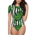 thumbnail image 1 of Saiise Motif Palmier Vert, Grenouillère à Manches Courtes pour Femmes, Pyjama à Col Rond, Justaucorps Extensible avec Fermeture à Pression - Grand, 1 of 7