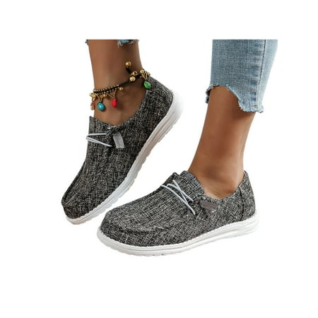 

Wazshop Women s Flats Slip On Casual Shoes Round Toe Loafers Lightweight Flat Ladies Canvas Comfort Dark Gray 8