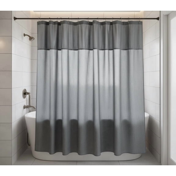 Serafina Home Luxury Velvet Sheer Fabric Shower Curtain for Bathroom: Decorative Solid Two Textured Design, Gray