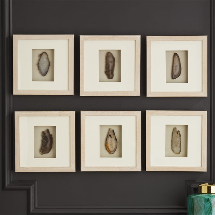 S 6 Genuine Geode Wall Art In White Wash Wooden Frame Com