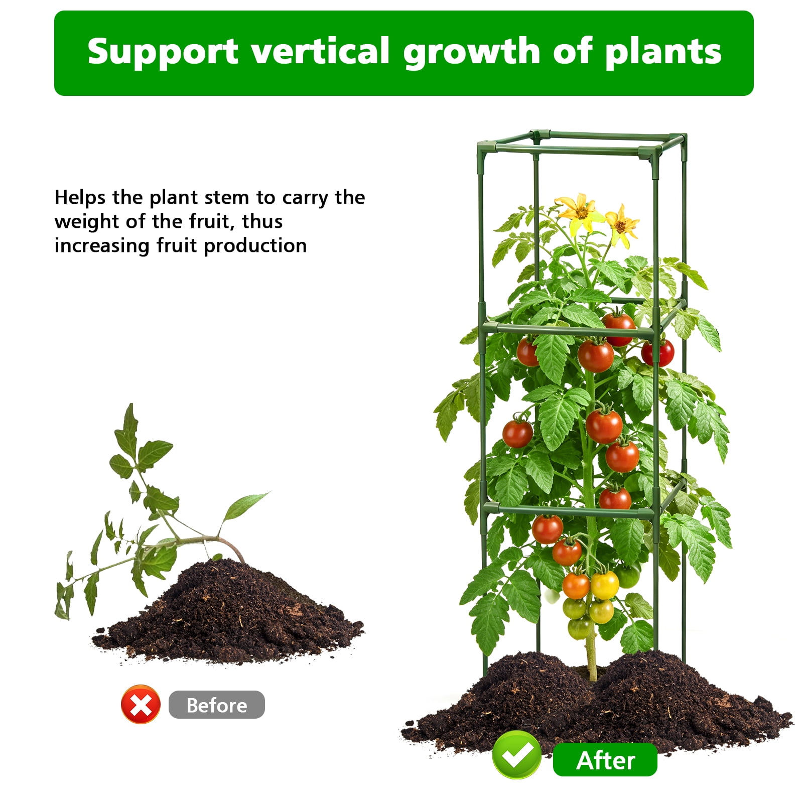 Garden Trellis 48" Tomato Cage Adjustable Metal Plant Cage for Climbing Plants Vegetables Flowers Fruits 3 Pack
