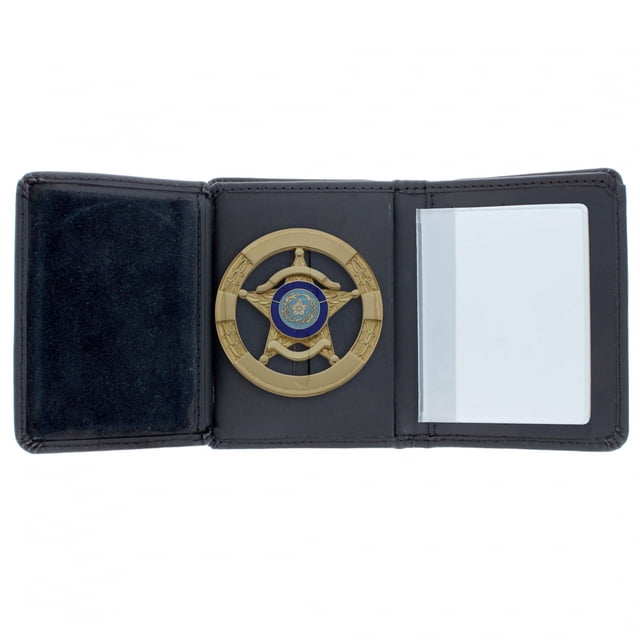 ASR Federal Black Leather RFID Wallet Police Badge Holder with Removable ID Card Holder, Round