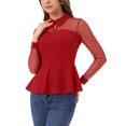 thumbnail image 4 of INSPIRE CHIC Women's Mesh Sheer Blouse Turn Down Collar Keyhole Ruffle Peplum Top XL Red, 4 of 6