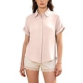 thumbnail image 3 of GZWYHT Linen Button Down Shirt Women，Tops for Women Long Button Down Shirts for Women Button Down Shirt Short Sleeve Blouse Linen Shirts for Women Blouses for Women Pink 2XL, 3 of 9