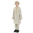 thumbnail image 1 of Fgnfyis Costume de Robe à Manches Longues Rondes pour Garçons Musulmans Costume Musulman pour Adolescents Garçons Robe Brodée Costume pour Enfants Arabes Tenues pour Garçons Beige 160, 1 of 6
