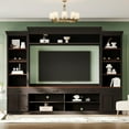 thumbnail image 2 of Farmhouse 4-Piece Entertainment Wall Unit Set with Bookshelf for TVs Up to 70", Walnut TV Stand with Adjustable Shelves, Mid-Century Large Media Console with Wine Rack for Living Room, Black, 2 of 8