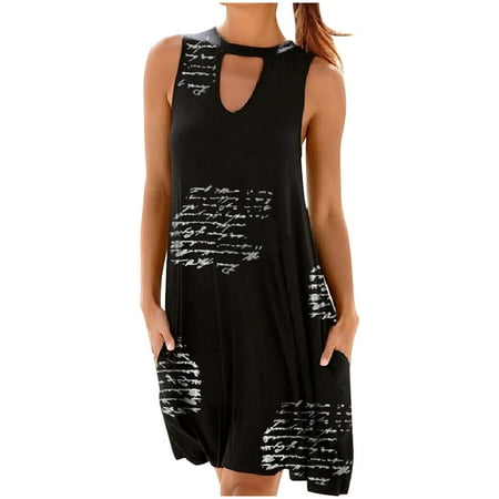 

Dress for Women 2022 Sexy Dresses for Women Fashion Women s Casual Sleeveless O-Neck Ladies Hollow Out Pockets Mini Dress Savings Clearance Sundresses for Women Mother of The Bride Dresses
