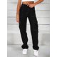 thumbnail image 4 of Pantalones vaqueros de tiro medio para mujer Bolsillos grandes con solapa Pierna ancha Elástico alto Negro // Blanco Pequeño, 4 of 4