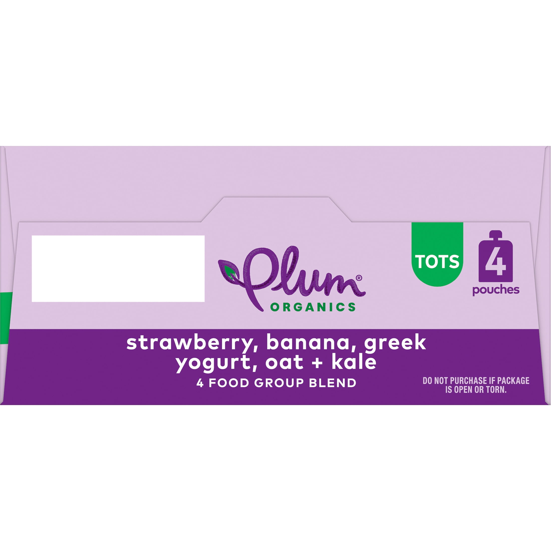 (4 pack) Plum Organics® Tots Mighty 4 Food Group Blend Strawberry, Banana, Greek Yogurt, Oat + Kale 4oz Pouch-4-Pack