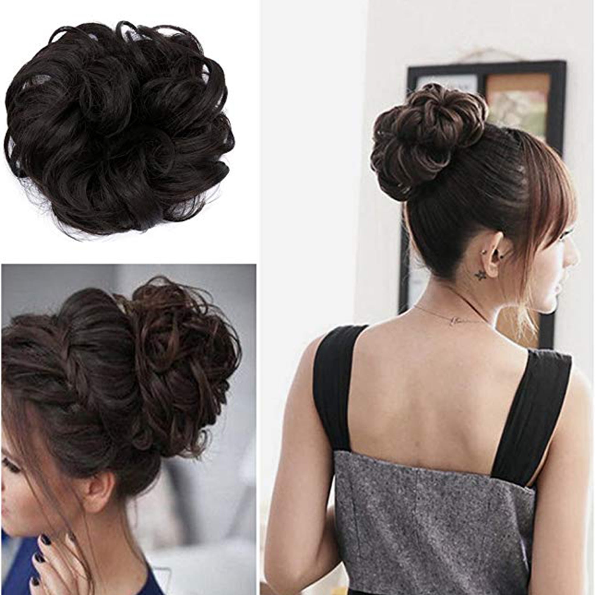 Florata FLORATA Donut Chignons Bun Ponytail Scrunchie Updo Dish Bridal Synthetic Hair Black