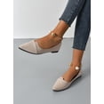 thumbnail image 2 of Women Faux Pearl Decor Point Toe Ankle Strap Flats  Elegant Apricot Faux Suede Pumps, 2 of 6