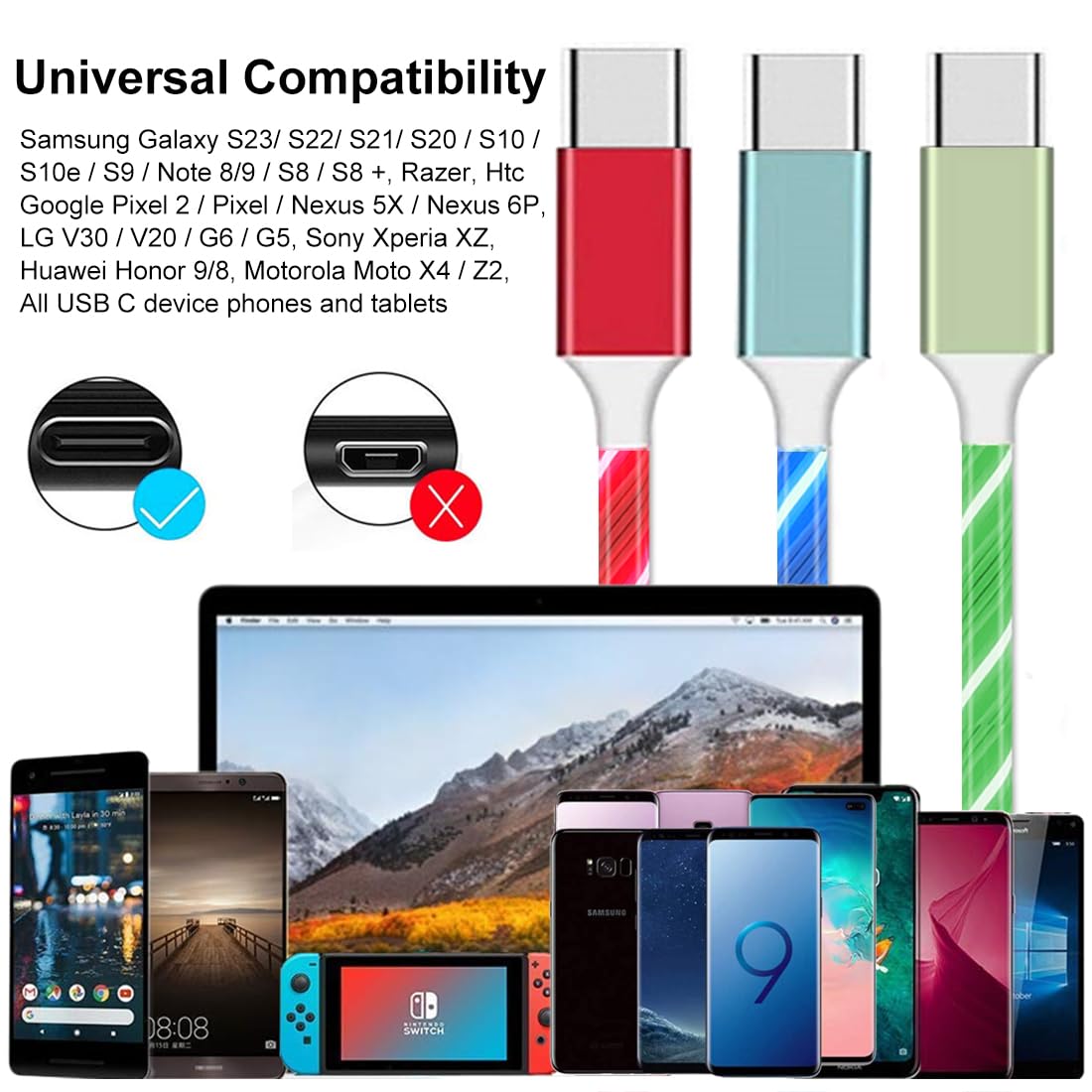 TOPK 5V 3A USB-C Fast Charging Cable For Sony Xperia & More - 1m/2m/3m Braided