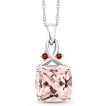 Gem Stone King 10K White Gold Peach Nano Morganite and Red Garnet Pendant Necklace for Women (4.39 Cttw, Gemstone October Birthstone, Cushion Cut 10MM, with 18 inch Chain)