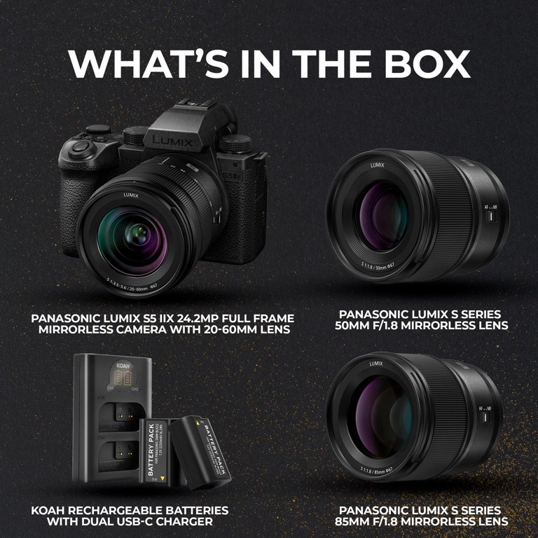 Panasonic Lumix S5 IIX Camera with 20 to 60mm 50mm and 85 mm Lens