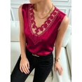 thumbnail image 5 of Women's Satin Contrast Lace V Neck Sleeveless Blouse Appliques Summer Tank Tops Red L, 5 of 7