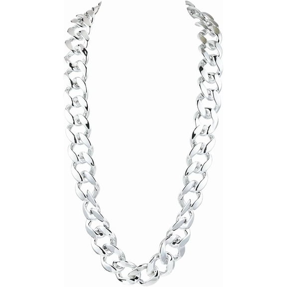 39.37 Inch/100cm Rapper Costume Necklace Chunky Link Chain Necklace Cuban Silver Acrylic Big Thick 80s 90s Punk Style Chain Accessory