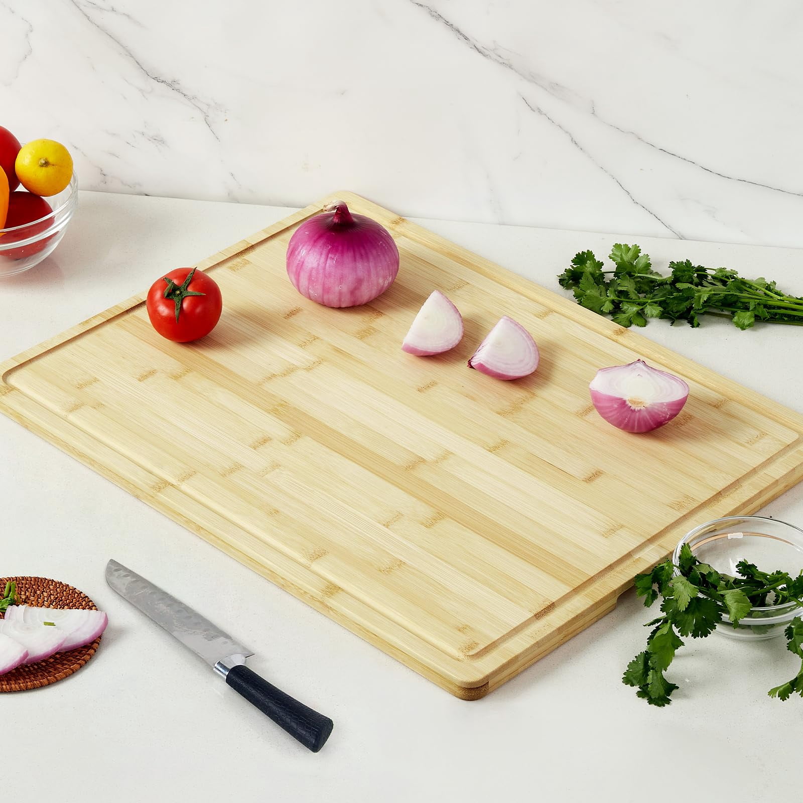 24"x18" Bamboo Cutting Boards, Extra Large Wood Chopping Board for Kitchen with Juice Groove and Handles, Reversible Butcher Block Charcuteries Serving Tray