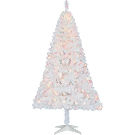 Holiday Time Pre-Lit 6.5' Madison Pine Artificial Christmas Tree, White, Multi-Color Lights