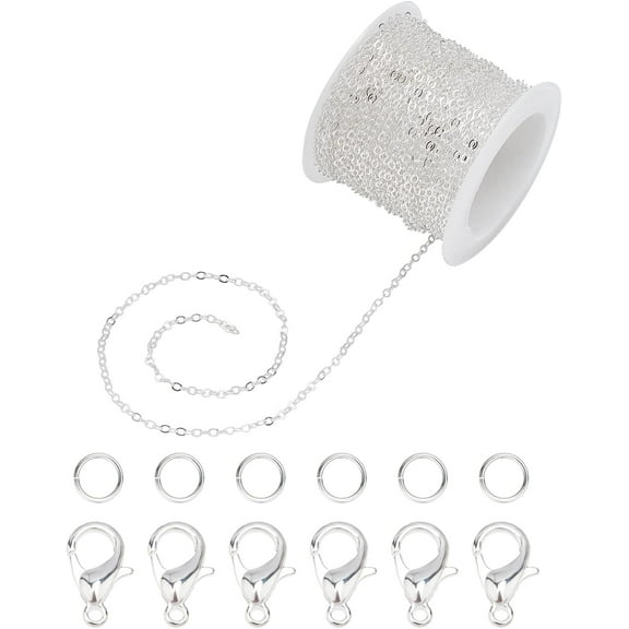 1 set DIY Jewelry Making with Zinc Alloy Lobster Claw Clasps Iron Jump Rings and Brass Cable Chains Silver