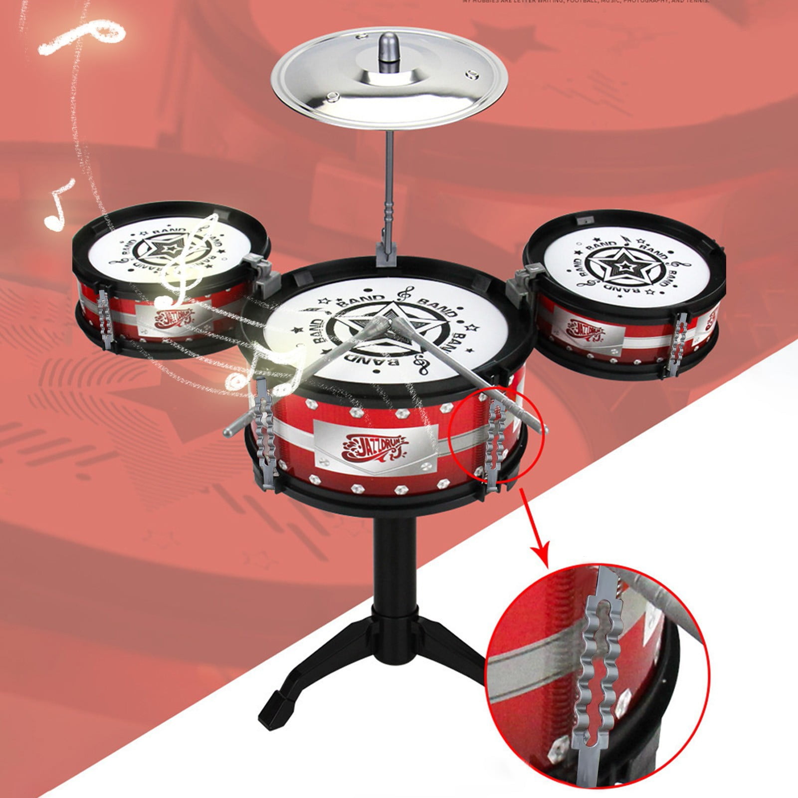 Generic Ensemble de Batterie pour Enfants avec 5 Tambours pour Apprendre la Musique, Jouet D'instrument de Percussion pour Enfants, Matériau ABS Generic Ensemble de Batterie pour Enfants avec 5 Tambours pour Apprendre la Musique, Jouet D'instrument de Percussion pour Enfants, Matériau ABS