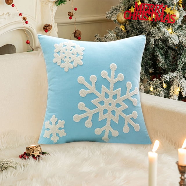 Fiudx Funda de Almohada Navideña con Cremallera Oculta, Suave Lino, Elegante Decoración Navideña, Duradera y Lavable a Máquina, En Rojo, Azul, Blanco y Gris, 45 X 45 Cm.