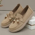 thumbnail image 4 of Domuza Women's Lace-Up Loafers Retro Round Toe Slip On Beaded Comfortable Non Slip Casual Flats Moccasins Shoes for Work Walking Camel 8（EU-40）, 4 of 7