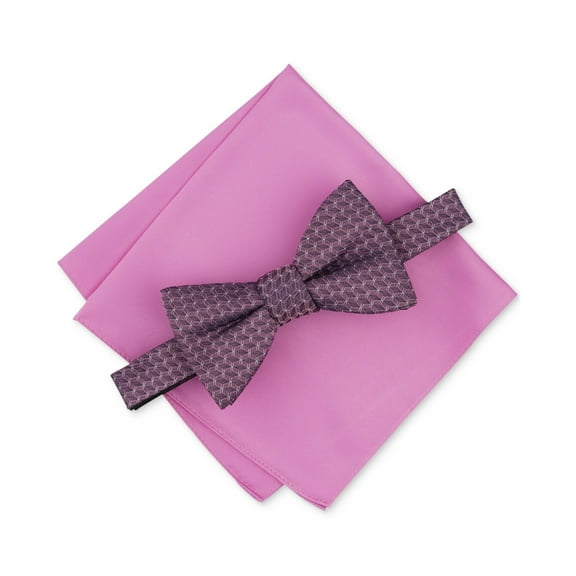 Alfani Mens Regular fit Bow Tie Pocket Square Set Necktie Pink Geometric