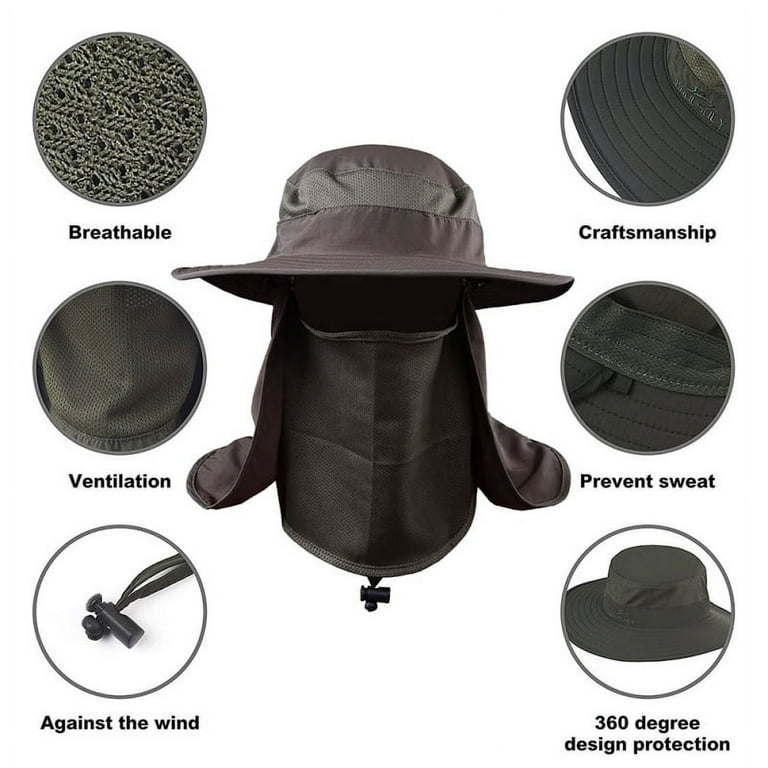 Fishing Hat for Men,Outdoor Sun Cap for Men Breathable Wide Brim Sun Hat Hat  UPF 50+ UV Protection with Removable Face & Neck 