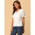 thumbnail image 4 of Blusa de lunares suizos Allegra K con volantes cuello En V manga corta gasa parte superior campesina blanco XS, 4 of 6