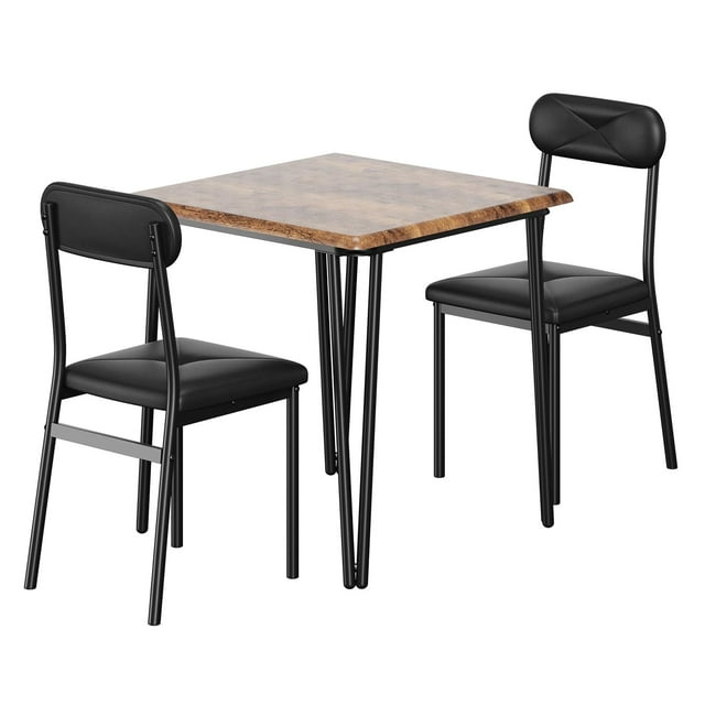 QinaQin Dining Table Set for 2, Wooden Kitchen Table with 2 Upholstered Chairs and Metal Frame, Retro Style
