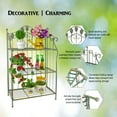 thumbnail image 3 of Westcharm 41 inch Tall Pre-Assembled Folding Metal Shelf | Plant Stand | Shelving Unit | Bookcase | Outdoor Baker's Rack with Scrolling Heart & Peacock Tail Motif - Verdigris Green, 3 of 8