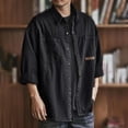 thumbnail image 7 of Men's Retro Work Shirt Jacket, Long Sleeve Button Down Casual Outerwear, Loose Fit Shacket with Pockets, Relaxed Fit Trucker Style Jacket for Men Black L/一点, 7 of 7
