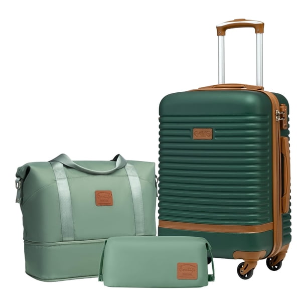 Set de equipaje Coolife de 3 piezas con ruedas giratorias TSA Lock, color verde