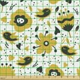 thumbnail image 2 of Ambesonne Floral Fabric by the Yard Upholstery, Birds Flowers Dots Leaves, 2 Yards, Earth Yellow and Dark Grey, 2 of 5