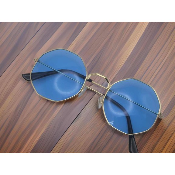 Blue Popular Fashion Medium hexagonal Unisex Luxury Sunglasses