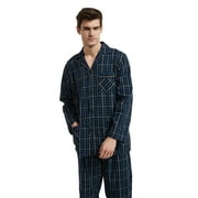 GLOBAL Men's Cotton Yarn Notch Collar Pajama Set with Pockets, 2-Piece, Sizes S to 3XL