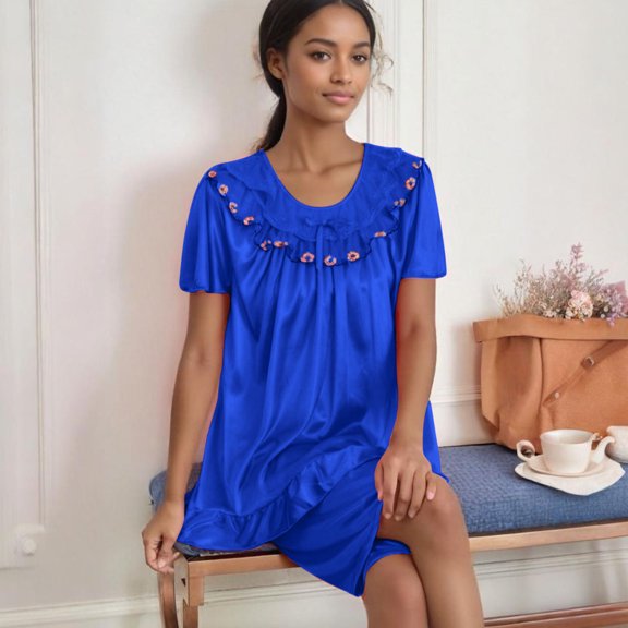 Juslio Pajamas for Women Silk Homewear Solid Tops and Dress Fashion 2 Piece Matching Pajamas Sets Free Size