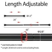 OLIYNEDY Black Curtain Rods for Windows 28 to 50, 5/8 Inch Adjustable Single Curtain Rod for Bedroom Windows Drapery Rods With Brackets